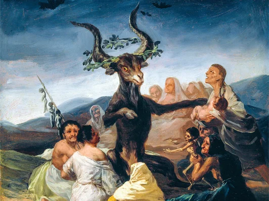 Ein Foto von einem Bild des Malers Francisco de Goya mit dem Titel Hexensabbat aus dem Jahr 1798.